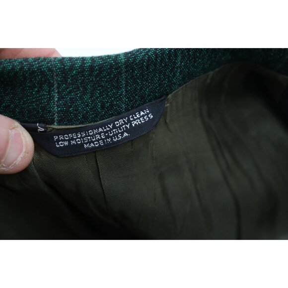 Vtg 70s 80s Mens 44L 2 Piece Wool Striped Double Breasted Suit Green 34x32 USA - Picture 10 of 16